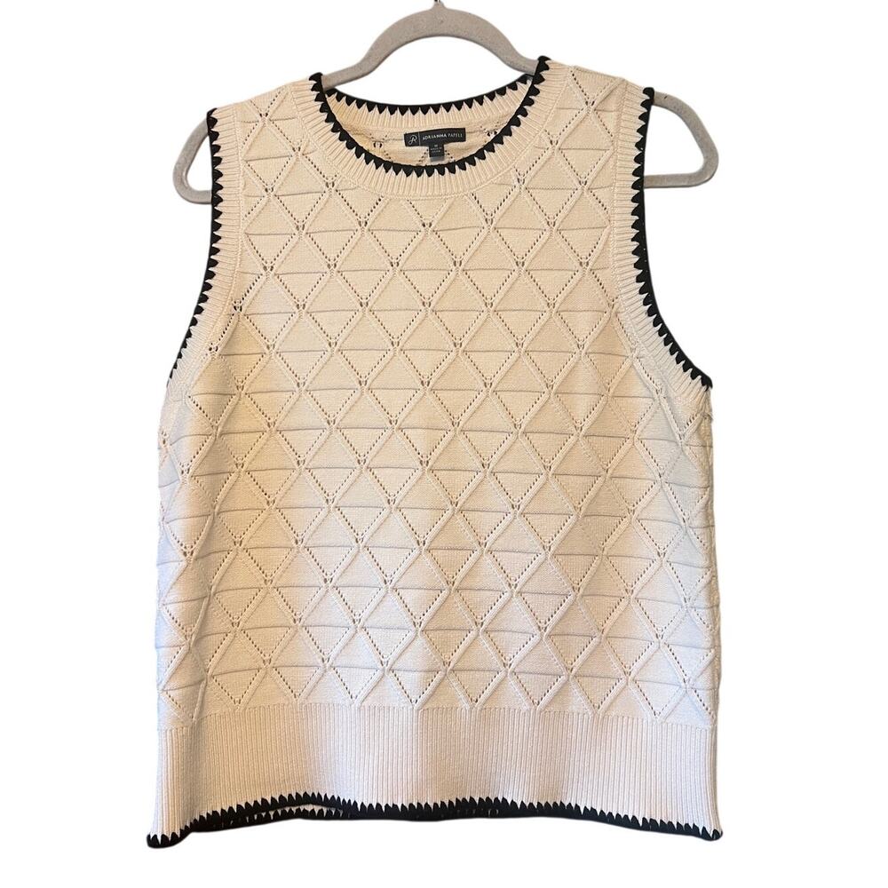 Adrianna Papell Off White Sleeveless Sweater Vest Black Trim Size Medium